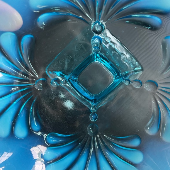 JEFFERSON NORTHWOOD GLASS RUFFLED SQUARE FOOTED OPALESCENT COMPOTE - Picture 13 of 13